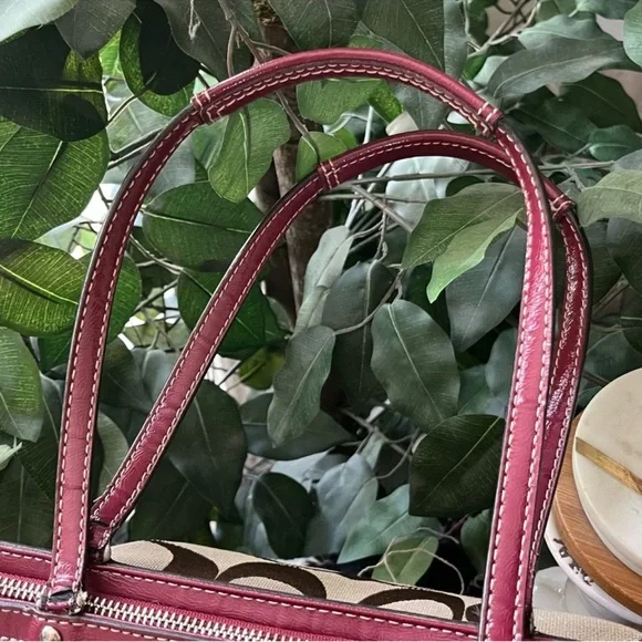Coach Signature Canvas Shoulder Bag - Brown and Red - Picture 10 of 15